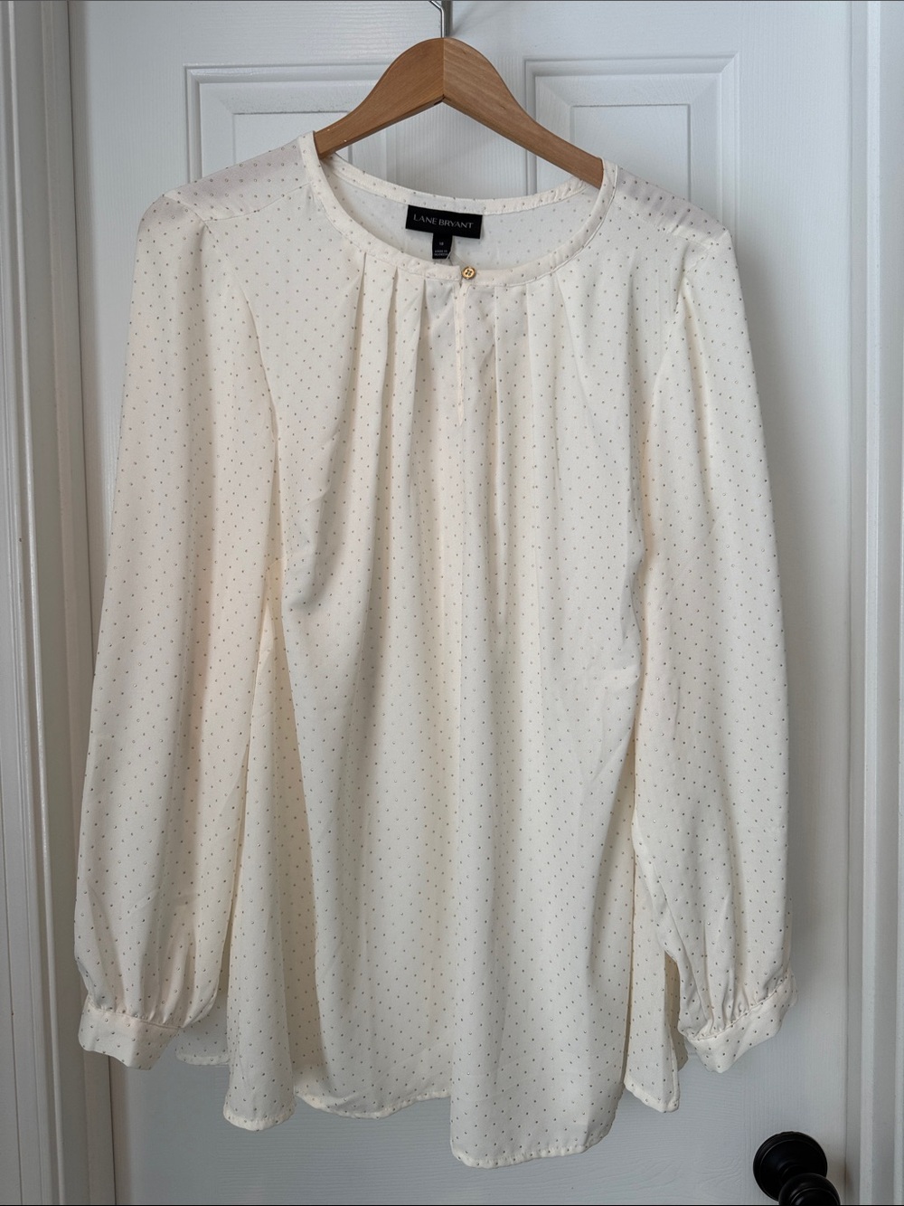 Lane Bryant Sz 18 Cream Dot-Print Long Sleeve Blouse